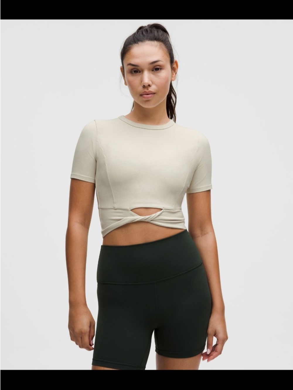 Lululemon Cropped Nulu Twist-Hem Short-Sleeve Shirt | Bone | 6 | Like New